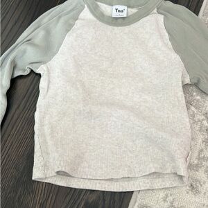 TNA Ribbed Raglan Long Sleeve Top in Sage and Cream